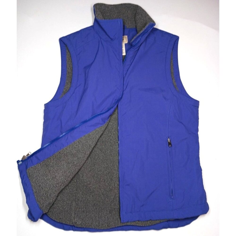 LL Bean Womens XS Blue Nylon Full Zip Fleece Lined Vest Outdoors Hiking Fish